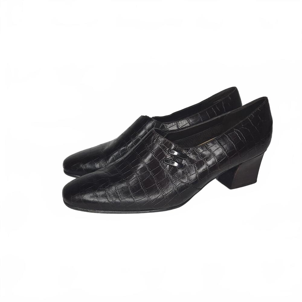 Karen Scott Black Leather Crocodile Print‎ Heels Women's Size 10